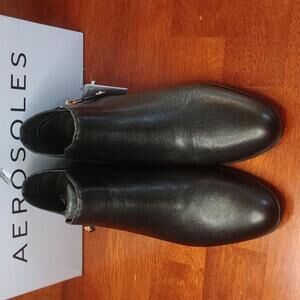 AEROSOLES COLLAROY BOOT-ANKLE BLACK LEATHER 9M